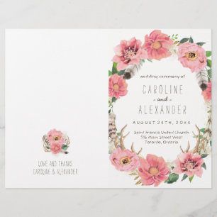 Boho Tribal Bohemian Feather Programmes de mariage