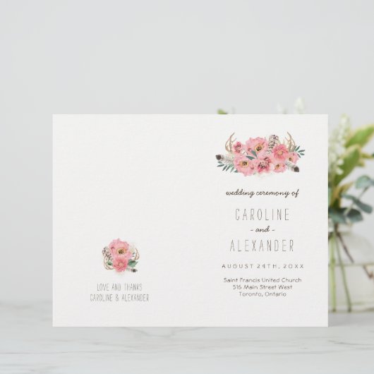 Boho Tribal Bohemian Feather Programmes de mariage (Debout devant)