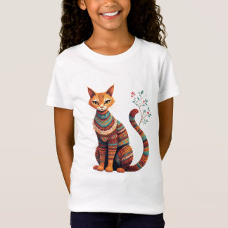 Boho Tribal Cat Illustration Cute Folk Art Design T-shirt