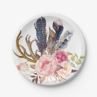 Boho Tribal Chic Feathers and Rozen Paper Bord