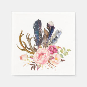 Boho Tribal Chic Feathers en Rozen Napkin Servet