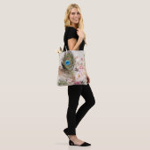 Boho Tribal Chic Peacock Feather & Rozen Canvas ta Tote Bag (Op model)
