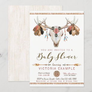 Boho Tribal Deer Crâne Baby Shower Invitations