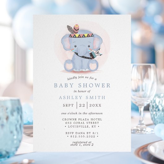 Boho Tribal Elephant Baby shower Kaart