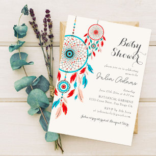 Boho Tribal Feather Dreamcatcher Baby shower Kaart