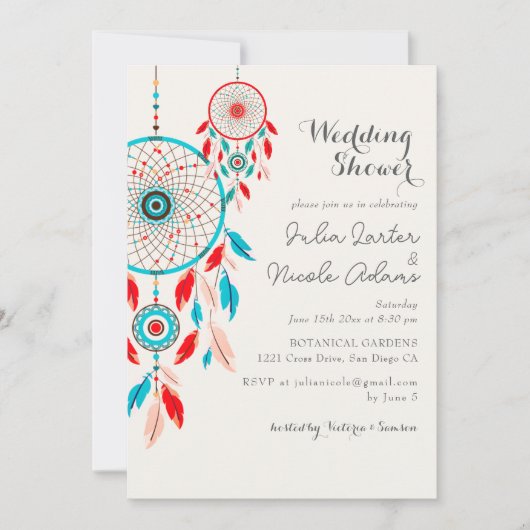 Boho Tribal Feather Dreamcatcher Bruiloft Bruisfee Kaart (Voorkant)