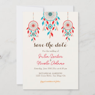 Boho Tribal Feather Droomvanger Bruiloft Save The Date