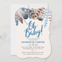 Boho Tribal Feathers Waterverf | Baby shower Boy Kaart