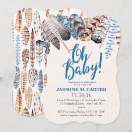 Boho Tribal Feathers Waterverf | Baby shower Boy Kaart