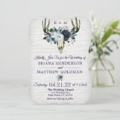 Boho Tribal Floral Antlers Marine Faire-part de ma (Debout devant)