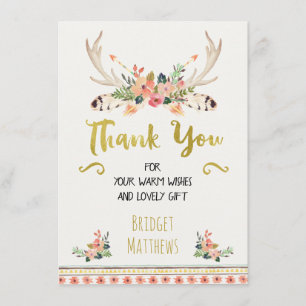 Boho Tribal Floral Baby shower Hartelijk dank Bedankkaart