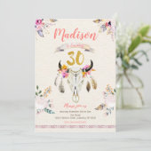 Boho Tribal Floral Skull 30th Birthday Invitation Kaart (Staand voorkant)