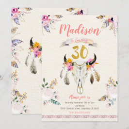 Boho Tribal Floral Skull 30th Birthday Invitation Kaart