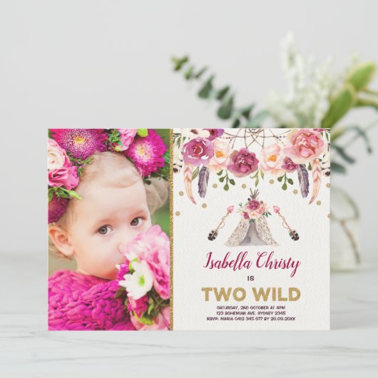 Boho Tribal Floral TWO WILD Birthday Dreamweaver Kaart (Staand voorkant)