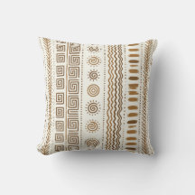 Boho Tribal Folk Art Geometrisch Bruin Worp Kussen