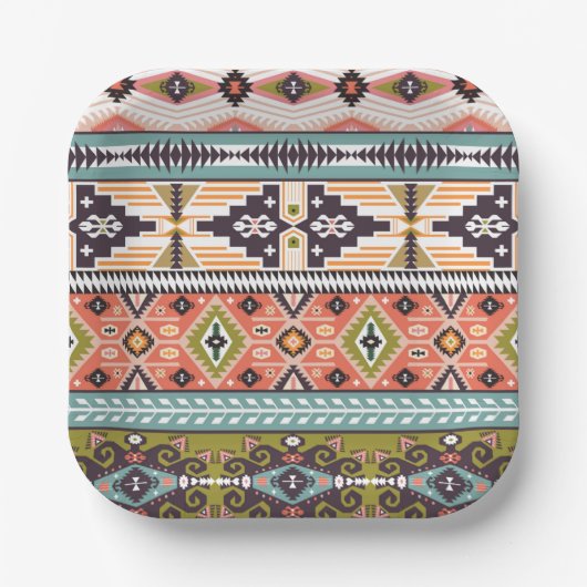 Boho Tribal Geometric Pattern Zuidwestelijke Aztek Papieren Bordje (Voorkant)