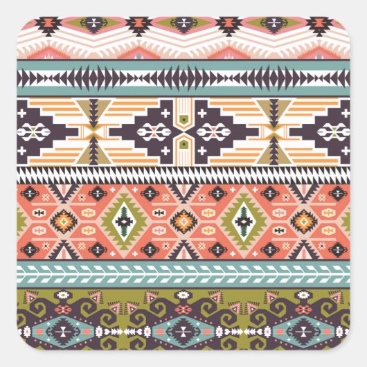 Boho Tribal Geometric Pattern Zuidwestelijke Aztek Vierkante Sticker (Voorkant)