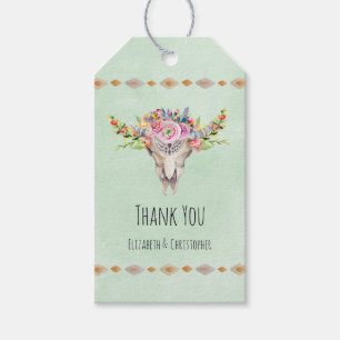 Boho Tribal Koe schedel Floral Dank u Cadeaulabel