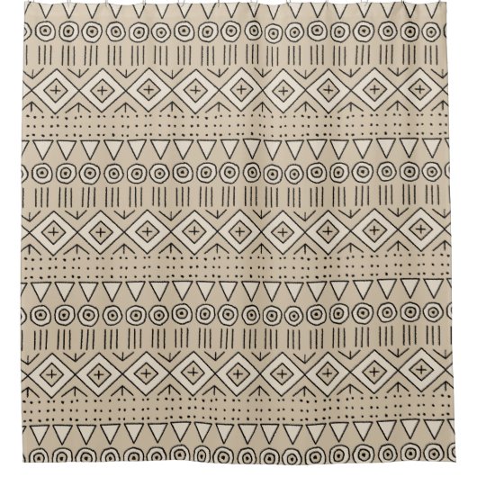 Boho Tribal Mudcloth Pattern, Beige, Black, Cream Douchegordijn (Voorkant)