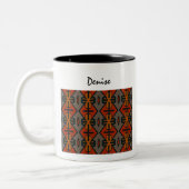 Boho Tribal Pattern Oranje Gold en Black Tweekleurige Koffiemok (Links)