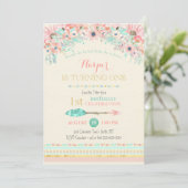 Boho Tribal Peach Mint Arrow Floral Waterverven Kaart (Staand voorkant)