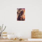 Boho Tribal Queen met veren hoofdtooi Poster (Keuken)