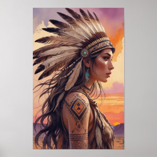 Boho Tribal Queen met veren hoofdtooi Poster