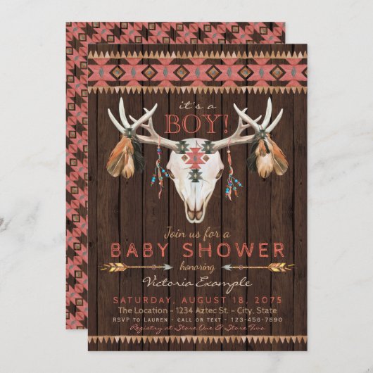 Boho Tribal Skull Baby Shower Invitations (Devant / Derrière)