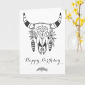 Boho Tribal Skull Grijs en Wit Boheems Verjaardag Kaart (Gele Bloem)