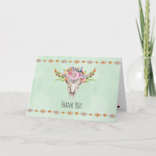 Boho Tribal Vache Crâne Stylish Fleurs Merci