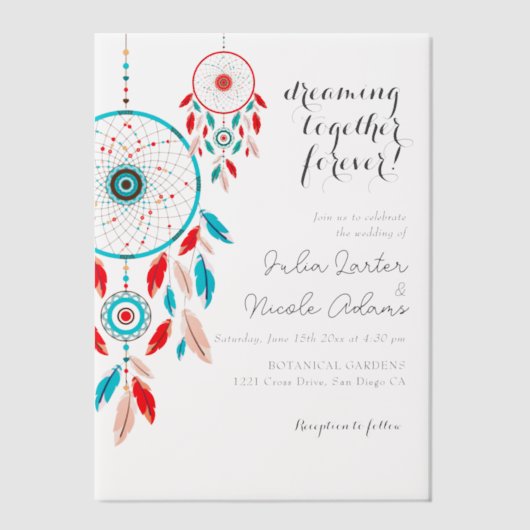 Boho Tribal veer Bruidsdroomvanger Vellum Uitnodigingen (Voorkant)