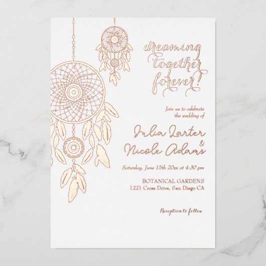 Boho Tribal veer Dreamcatcher bruiloft Folie Uitnodiging (Voorkant)