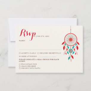 Boho Tribal veer Dreamcatcher bruiloft RSVP Kaartje