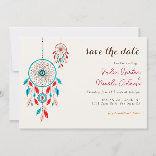 Boho Tribal veer Dreamcatcher bruiloft Save The Date (Voorkant)