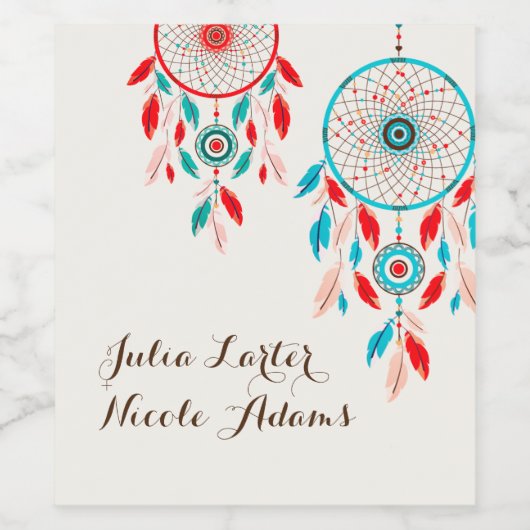 Boho Tribal veer Dreamcatcher bruiloft Wijn Etiket (Enkel label)