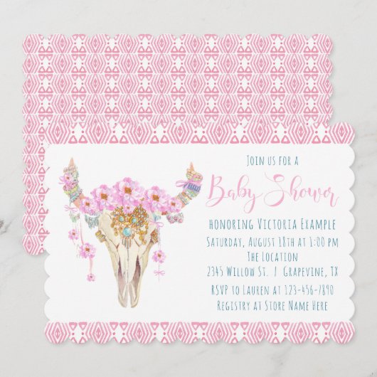 Boho Tribal Watercolor Baby Shower Invitations (Devant / Derrière)