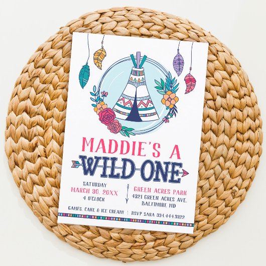 Boho Tribal Wild One First Birthday Invitation