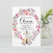 Boho Tribale Baby Shower Uitnodiging Bloemrijke Te (Staand voorkant)