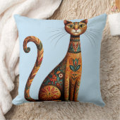 Boho Tribale Kat Cute Folk Art met Bloemen Kussen (Deken)