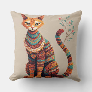 Boho Tribale Kat Illustratie Cute Folk Art Design Kussen