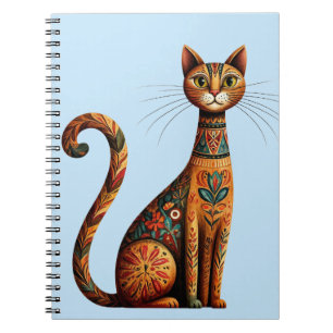 Boho Tribale Kat Schattige Volkskunst met Bloemen Notitieboek