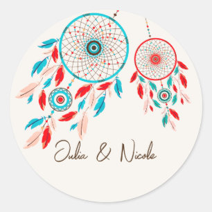 Boho Tribale Veer Droomvanger Trouwfeest Ronde Sticker