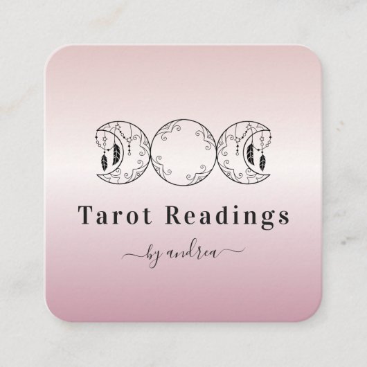 Boho Triple Moon Roos Gold Celestial Tarot Reader Vierkante Visitekaartje (Voorkant)