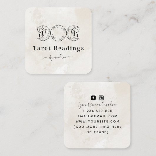 Boho Triple Moon White Marble Reader Energy Healer Vierkante Visitekaartje (Voorkant / Achterkant)