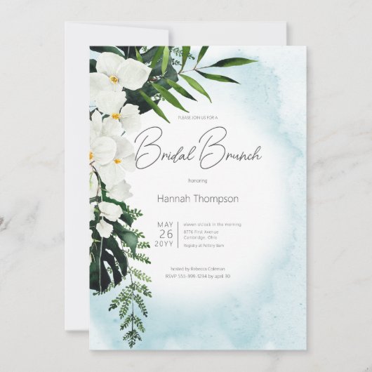 Boho Tropical Aqua Waterverf Bruidsbrunch Kaart (Voorkant)