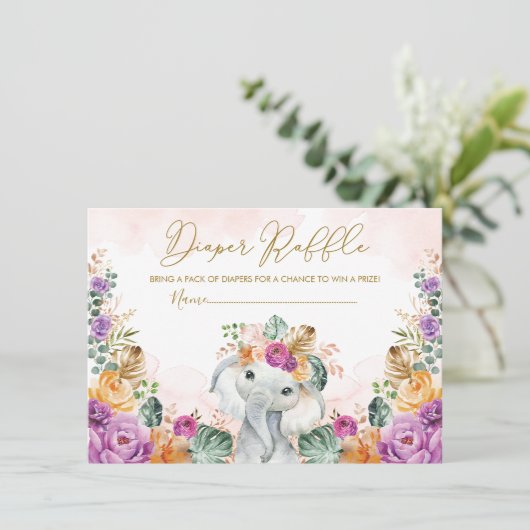 Boho Tropical Autumn Elephant Baby Diaper Raffle Informatiekaartje (Staand voorkant)