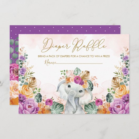 Boho Tropical Autumn Elephant Baby Diaper Raffle Informatiekaartje (Voorkant / Achterkant)