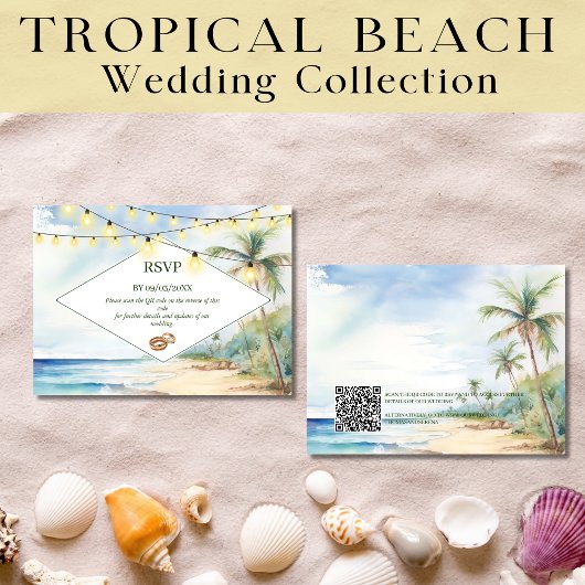 Boho Tropical Beach QR Code RSVP Bruiloft Notitiekaartje