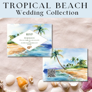 Boho Tropical Beach QR Code RSVP Bruiloft Notitiekaartje