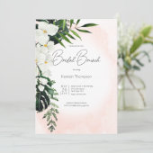 Boho Tropical Blush Perzik Waterverf Bruidsbrunch Kaart (Staand voorkant)
